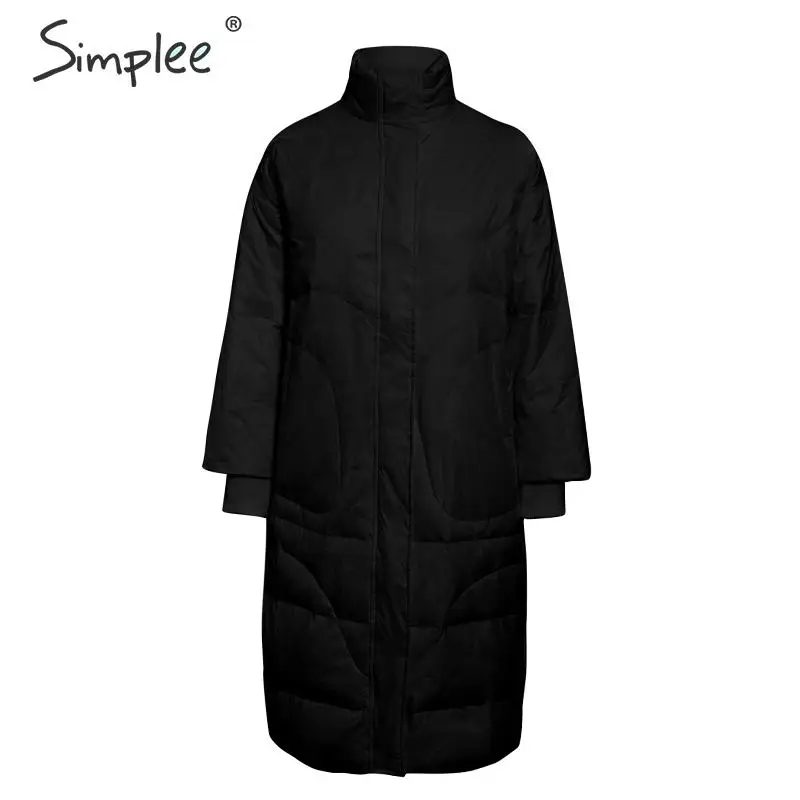 Simplee Fashion warm women long parkas Zipper pockets autumn winter outwear female padded coat Loose soft ladies white overcoats | Женская