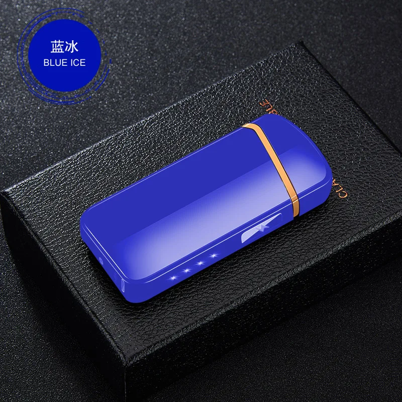 Креативный USB двойной дуговой Зажигалка металлический дисплей питания перезаряжаемый прикуриватель двойной для Плазменно-дуговой зажигалки деловые мужчины - Цвет: Blue