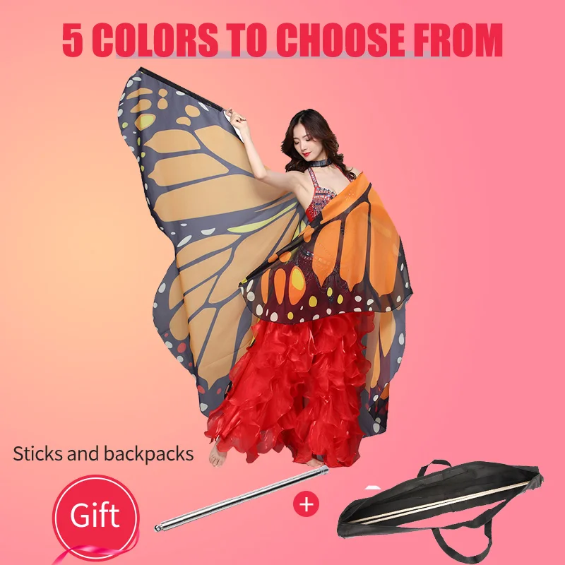 Женский костюм для танца живота с крыльями бабочки шифоновый аксессуар принтом