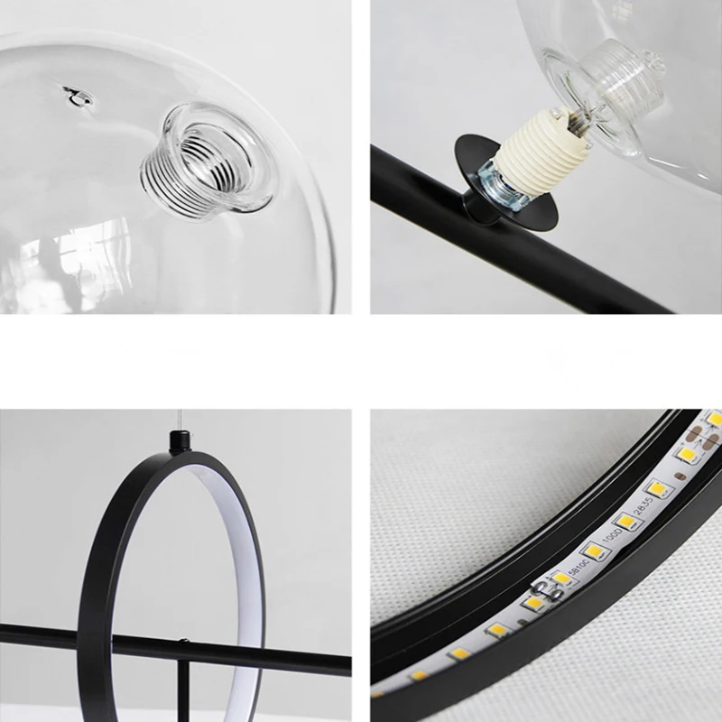 

Northern Europe Simple Black Glass Chandelier Iron Art Bedroom Restaurant Bar Counter Decorative Pendant Lights