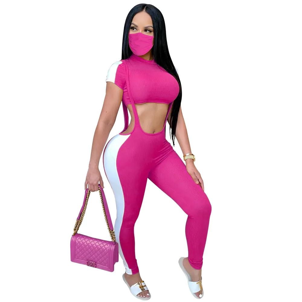 

Neon Green Yellow Ribbed 3 Piece Set With Mask Short Sleeve Slim Fit Crop Top And Strappy Pencil Pant Color Block Club Outfits