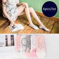 6 pairs batch cute cat female boat socks ankle low invisible student socks breathable sweat soft and comfortable cotton socks