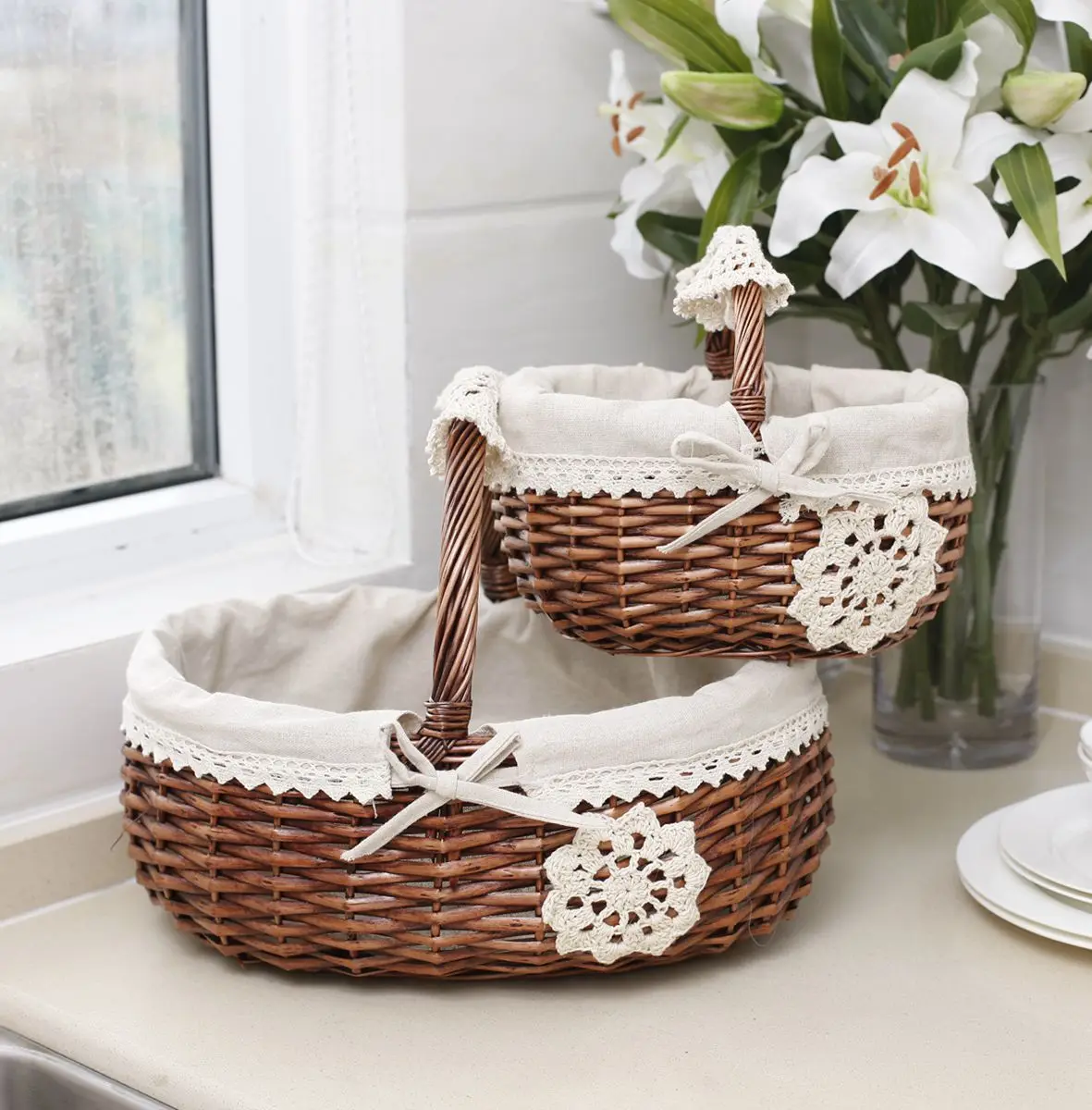 

Rattan Craft Basket Round Fruit and Vegetable Basket Rural Fruit Basket Picnic Basket Wicker Basket Japanese Home Storage Basket