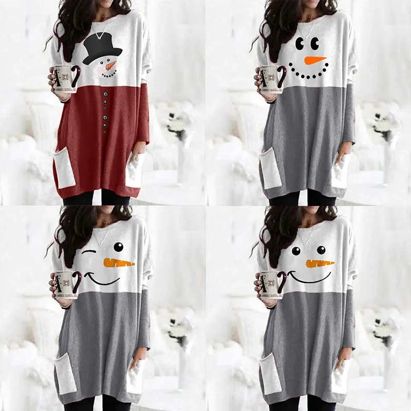 

Womens Christmas Snowman Print Pullover Tops Ladies Long Sleeve T Shirt Casual Tops Tee