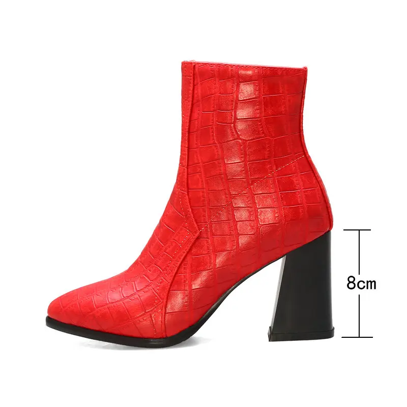 Женские ботильоны из искусственной кожи на высоком квадратном каблуке с острым