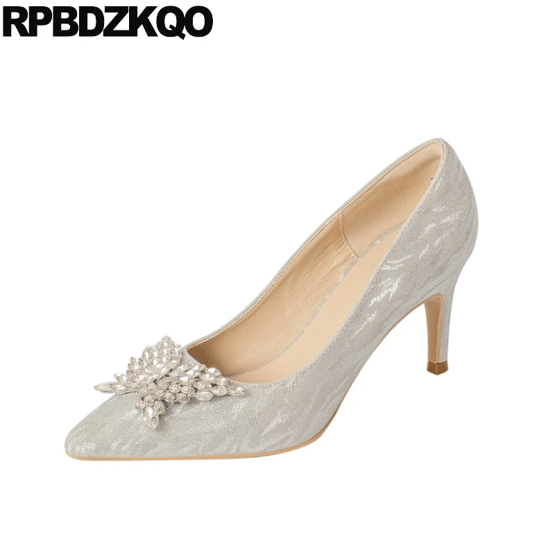 

Wedding Diamond Pumps Cinderella Glitter Crystal Silver Rhinestone Heels High Bridesmaid Bling Stiletto Women Shoes Pointed Toe