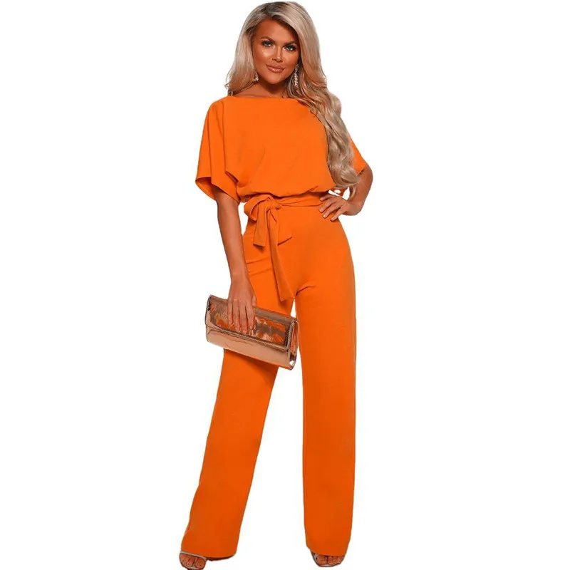 

2021 Women Casual Jumpsuits Vintage Rompers Loose Wide Leg Female Playsuit Clubwear Straight Leg With Beltcombinaison femme