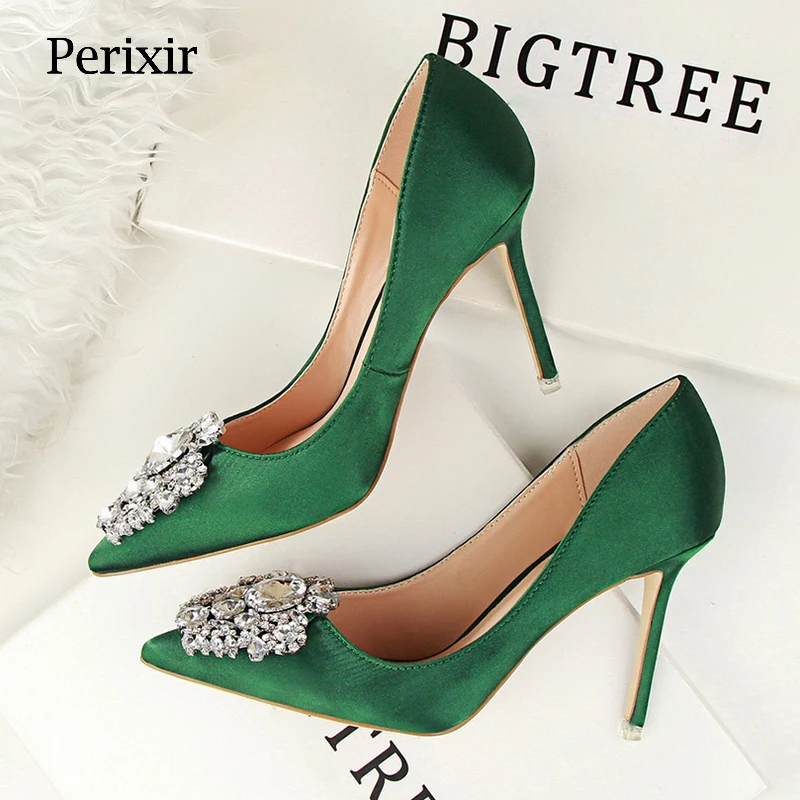 

Perixir Design Women Pumps Silk High Quality Pointed Toe Thin Heel 2021 Spring Newest Shallow Elegant Lady Classic Party Shoes
