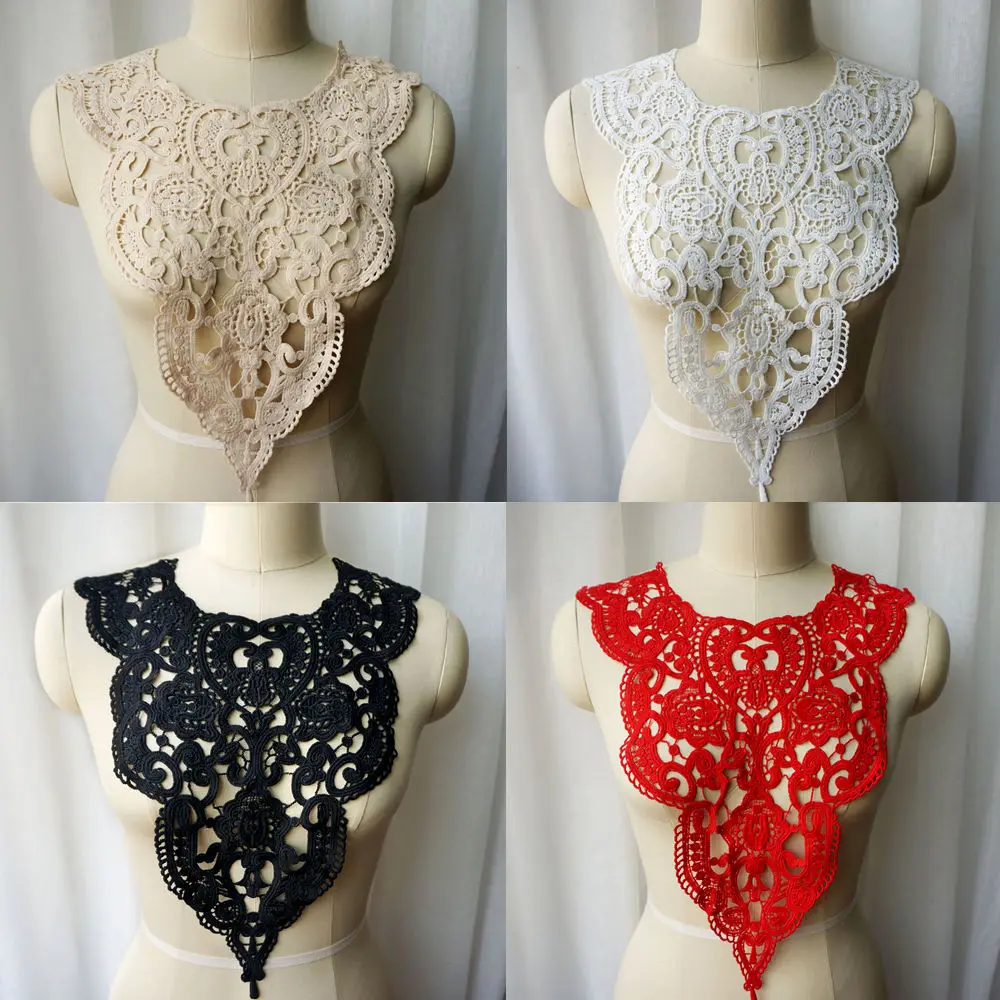 Белый красный бежевый черный вышитый тканевый воротник с цветочной аппликацией