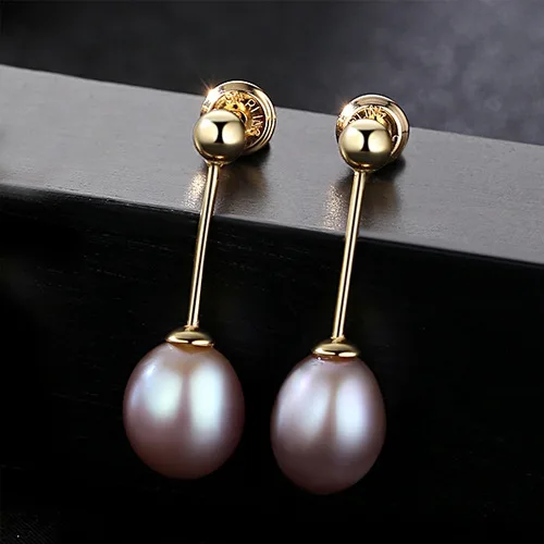 

BLC-13 S925 sterling silver simple 8-9mm rice beads freshwater pearl exquisite earrings factory direct sales
