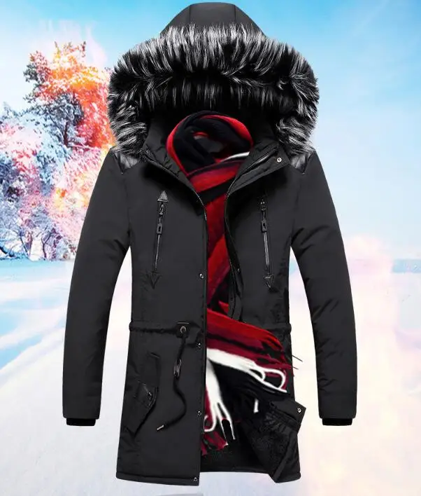 Fur Collar Winter Parka X-Long Winter Jacket Men Thick Warm Hooded Jacket Fur Collar Coat Padded Cotton Outwear Asia Size L-3XL