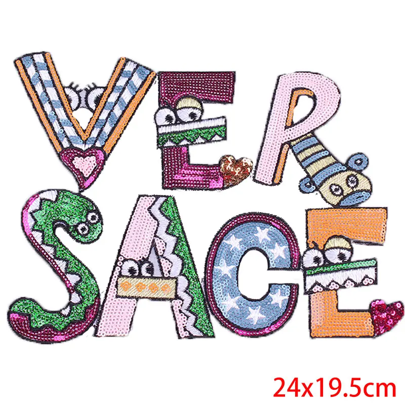 Pulaqi Hippie Sequin Iron On Patches For Clothes Stripes Letter Sequins Applied Sewing Accessories Decro | Дом и сад