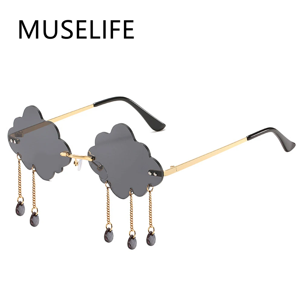 Модные солнцезащитные очки UV400 с кисточками модные без оправы в стиле ретро