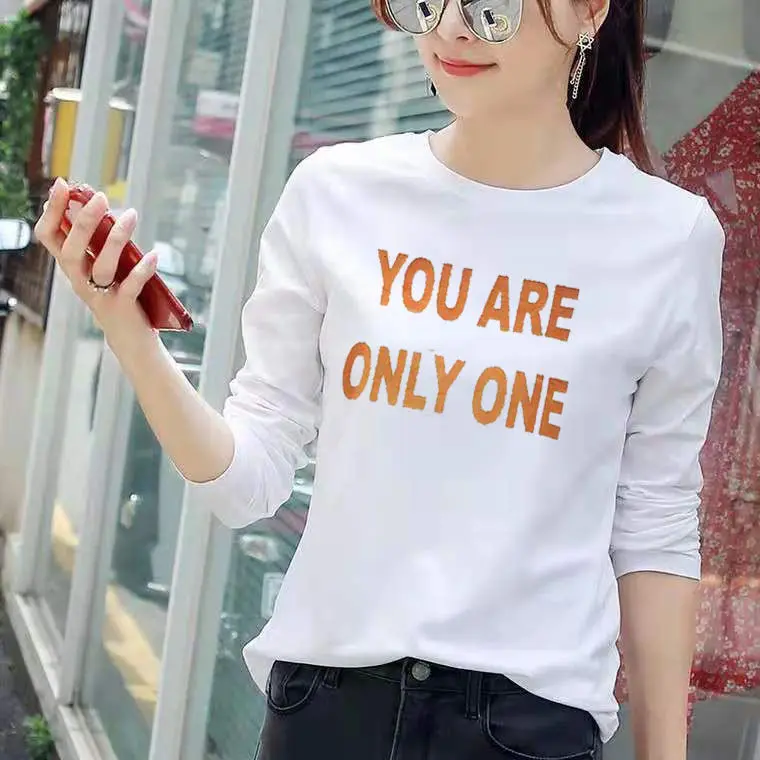 

30 Styles Printing Alphabet Characters Flower Leisure Long Sleeve Korean T Shirt Summer Women Girls White Fashion Female Tops