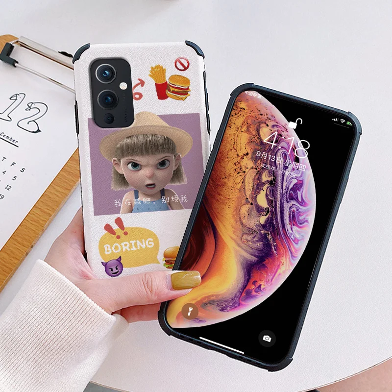 

Weight Loss Girl Phone Case For Oneplus 9 9pro 8t 8 8pro Pro Lambskin Four Corners Stick Leather Cover