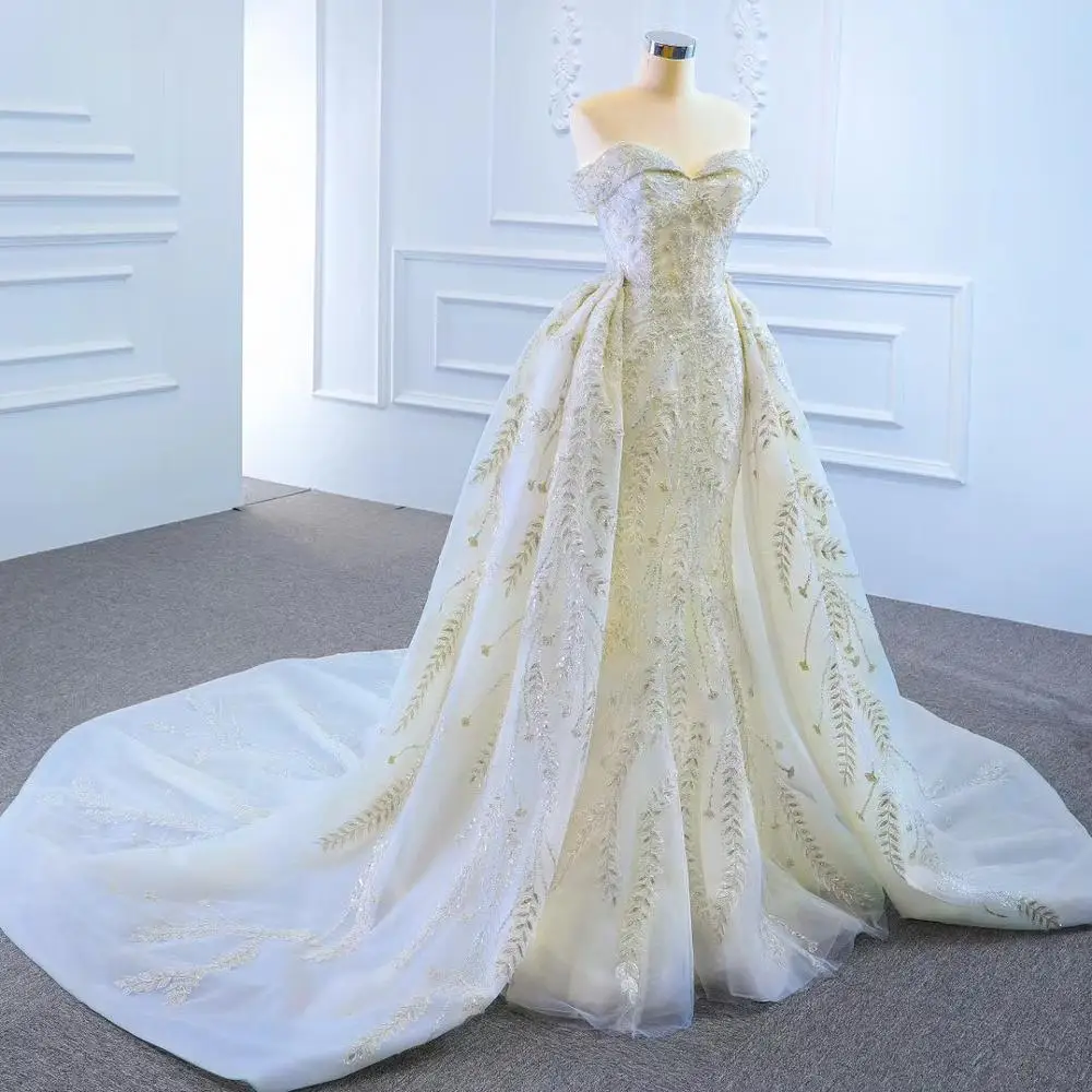 Женское свадебное платье со съемным шлейфом элегантное с длинным роскошное