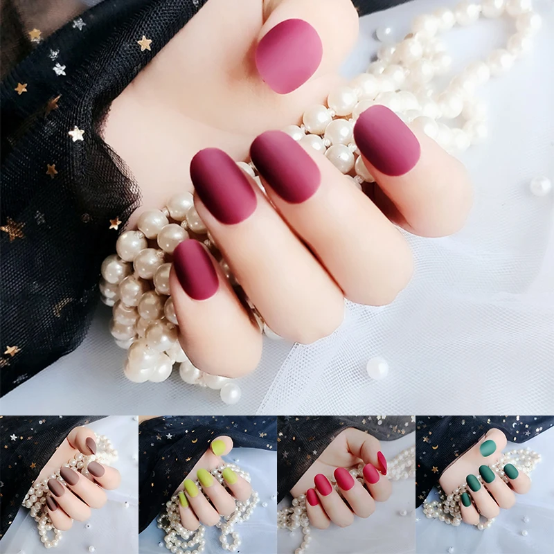 24 шт матовые накладные ногти готовые серые Короткие Коричневые круглые зеленые 20