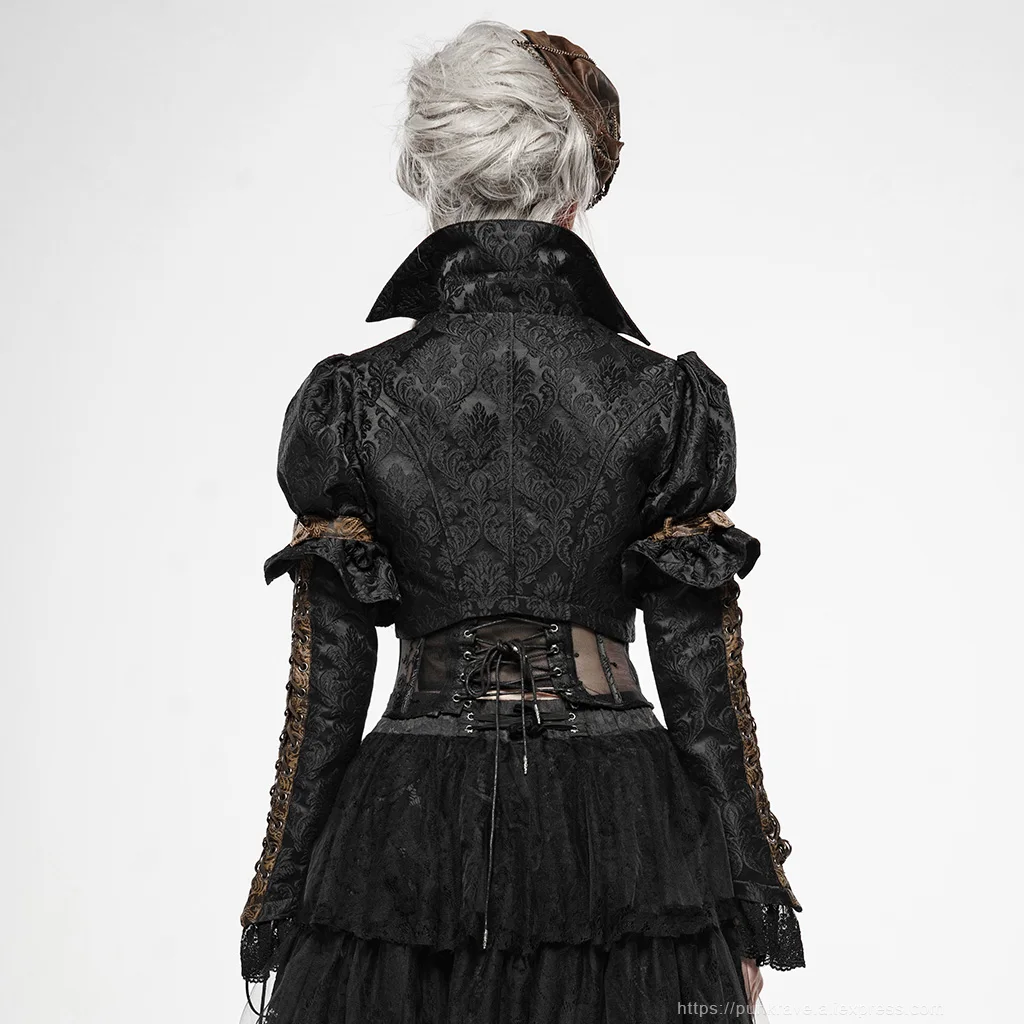 PUNK RAVE Women's Steampunk Desperate Crisis Turn-down Collar Short Coat Gothic Three-dimensional Jacquard Party Jackets Women | Женская