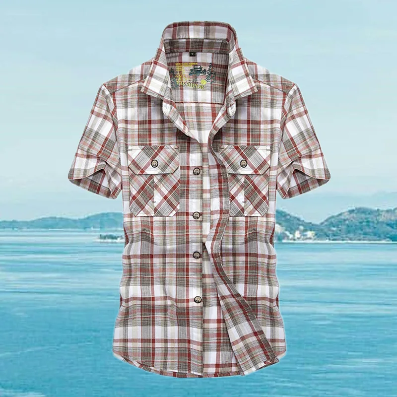 

New men's Cotton Plaid short sleeve shirt summer thin breathable trend sports casual shirt