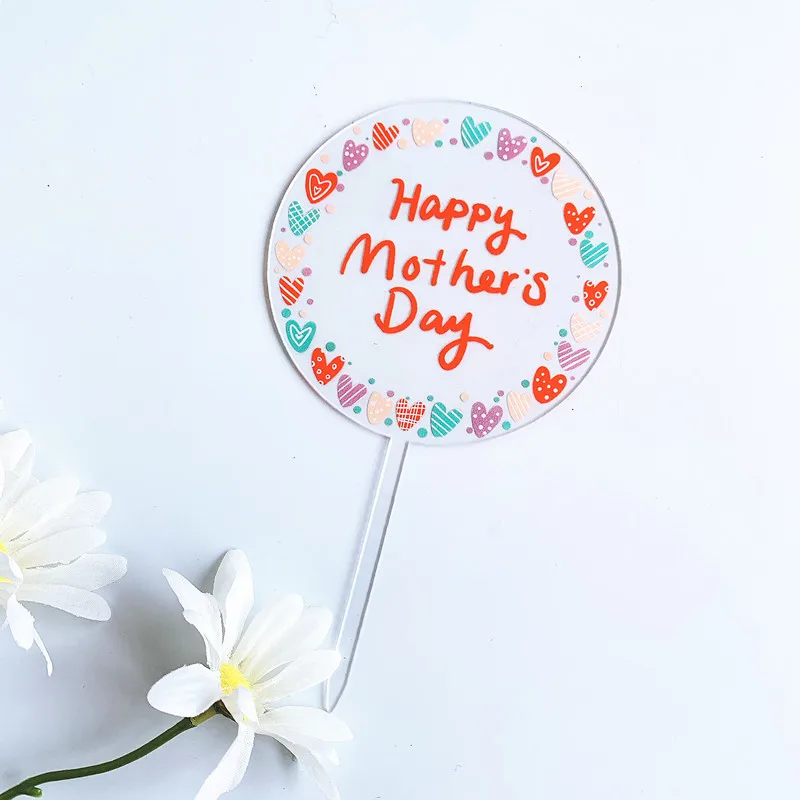 

Новый Цвет печати Любовь День матери торт топпера, акриловые написать счастливые мать торт Топпер для мамы на день рождения украшения для торта для вечеринки