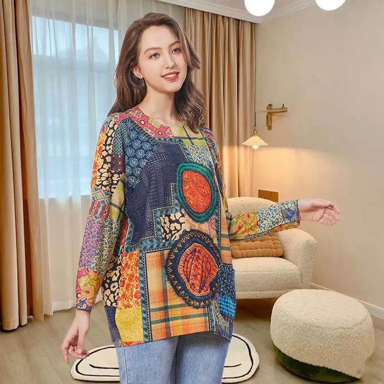 

Sweater Pullover Short Spring and Autumn Fashion Long Sleeve Loose Knit Women's Top