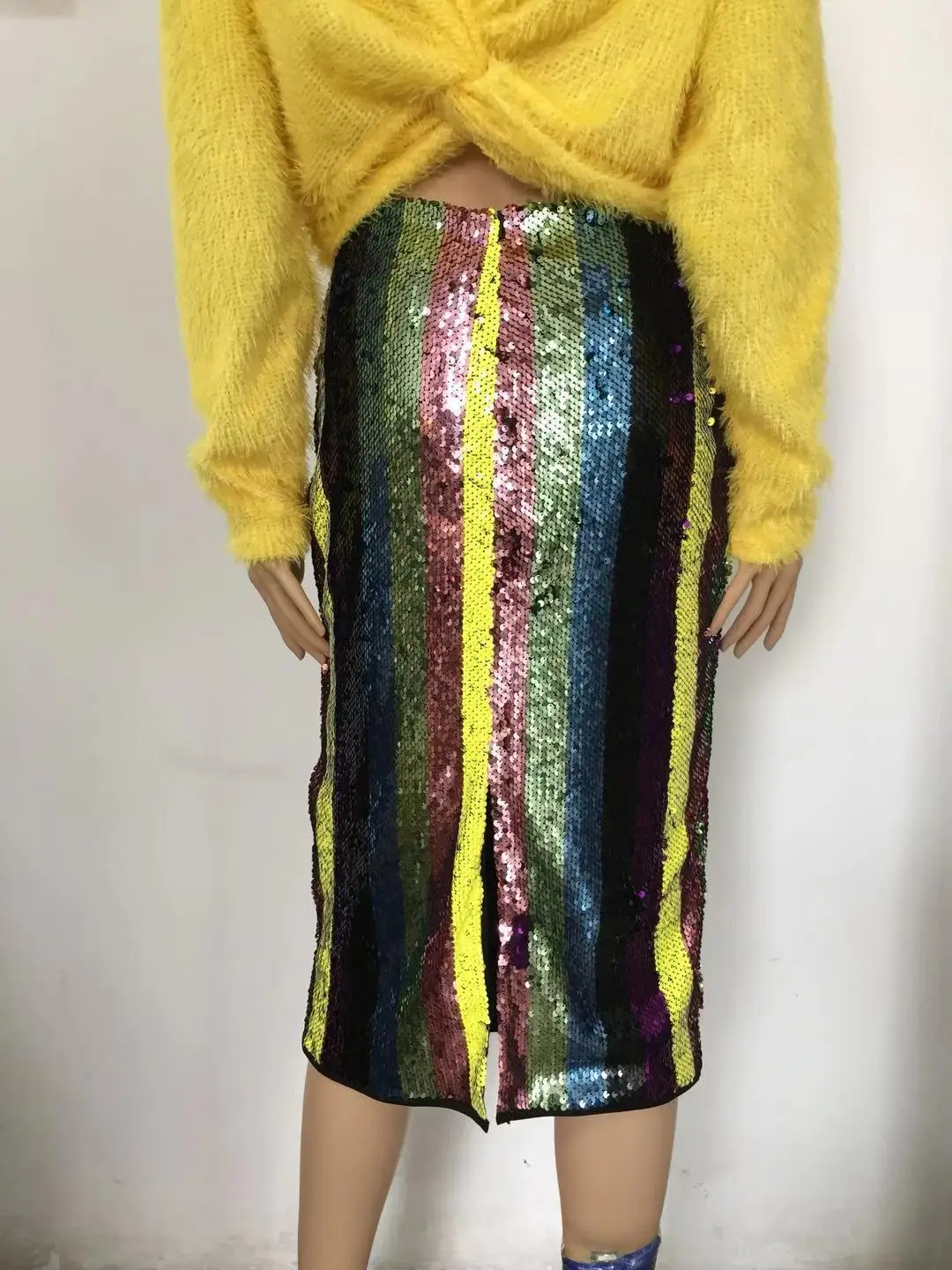 Женская одежда SKMY блестящая Клубная облегающая юбка в полоску с блестками и