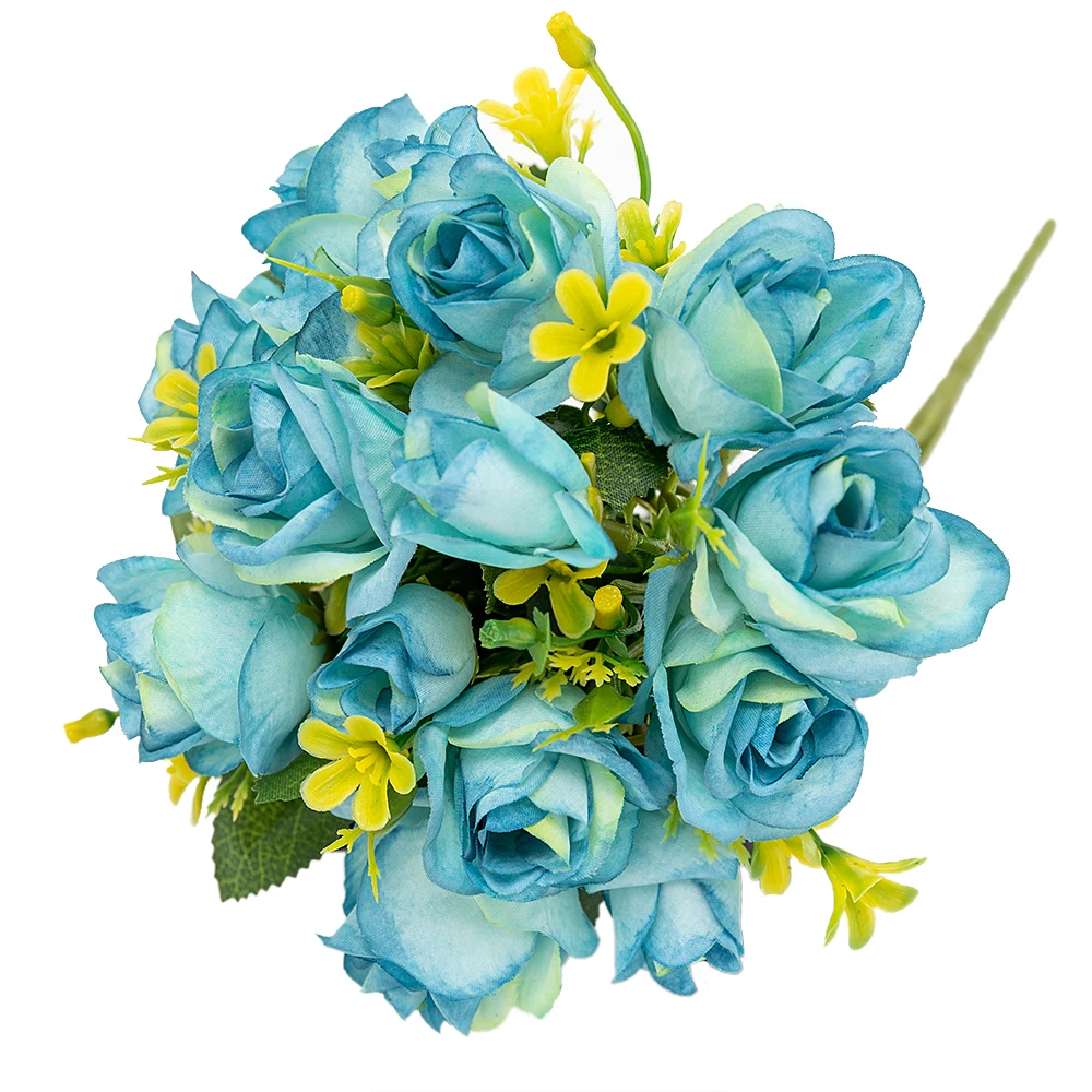 Blue 15 головок Маленькие розы, искусственные цветы букет шелковые искусственные цветы украшения отель балкон Свадебный домашний стол композиция - Цвет: Blue