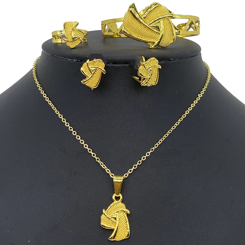 African Arabic Jewelry sets Gold Color Dubai Bangles for Baby Girls Ethiopian Kids Rings Earrings Sets Arab Bridal |