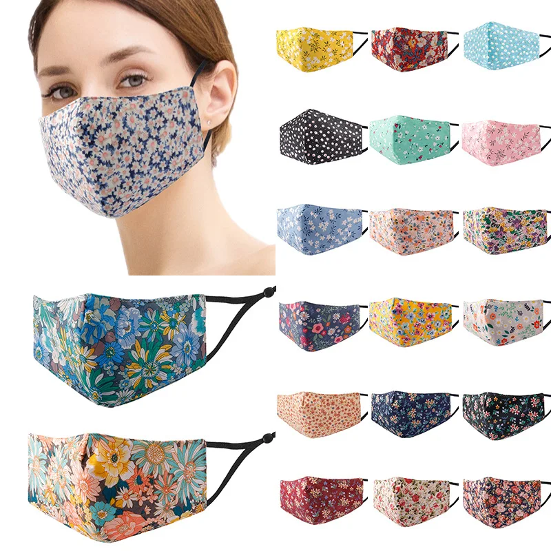 

Printed Cloth Mask New Cute Floral Cotton Mask Three-layer Washable Fashion Kawaii Breathable 3D Mask 01 Adult Anti-dust