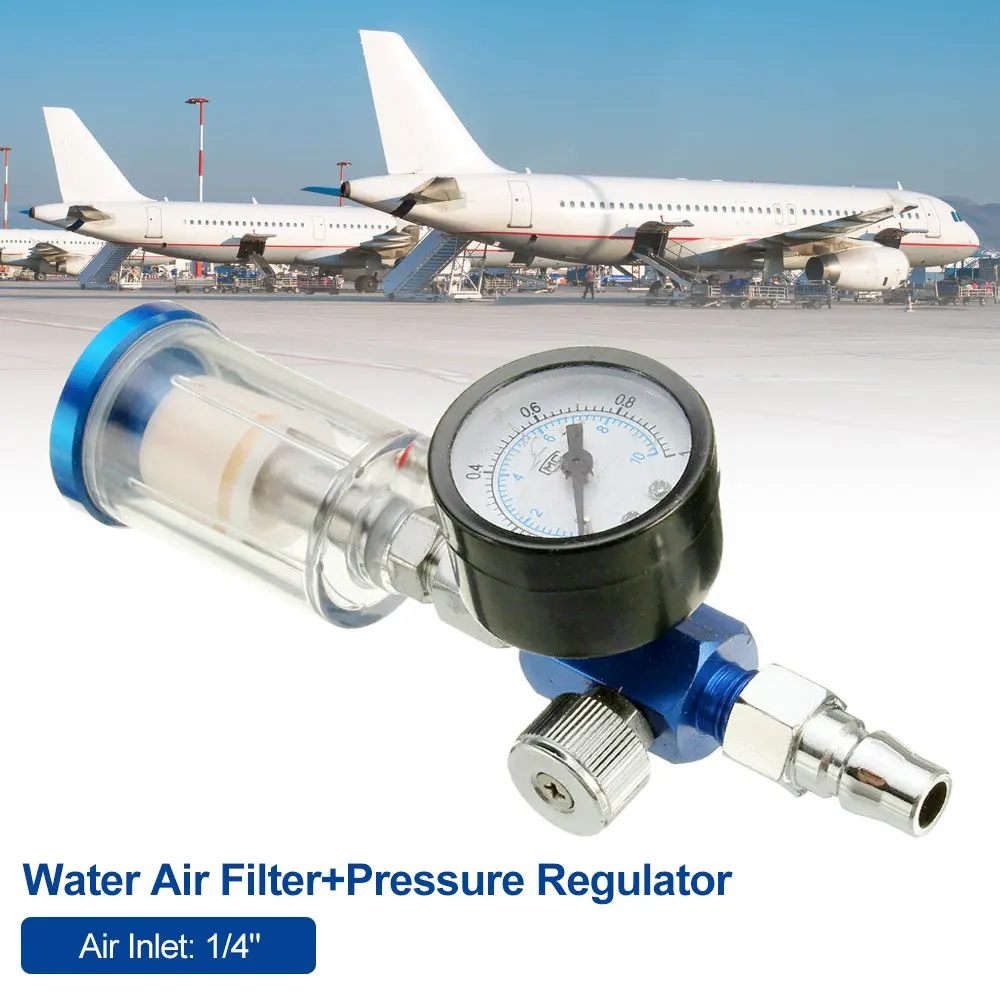 

Spray Paint Gun Air Regulator Gauge Kit & In-line Air Oil Water Separator Filter