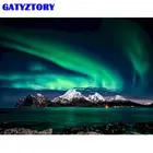 GATYZTORY Зеленый пейзаж Авроры краска по номерам набор для взрослых начинающих ручной работы Artcraft Акриловая Краска Рисование холст фото