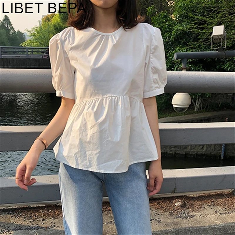 Новый 2021 летние женские блузки 3 Цвета повседневные модные кнопки винтажный буф с