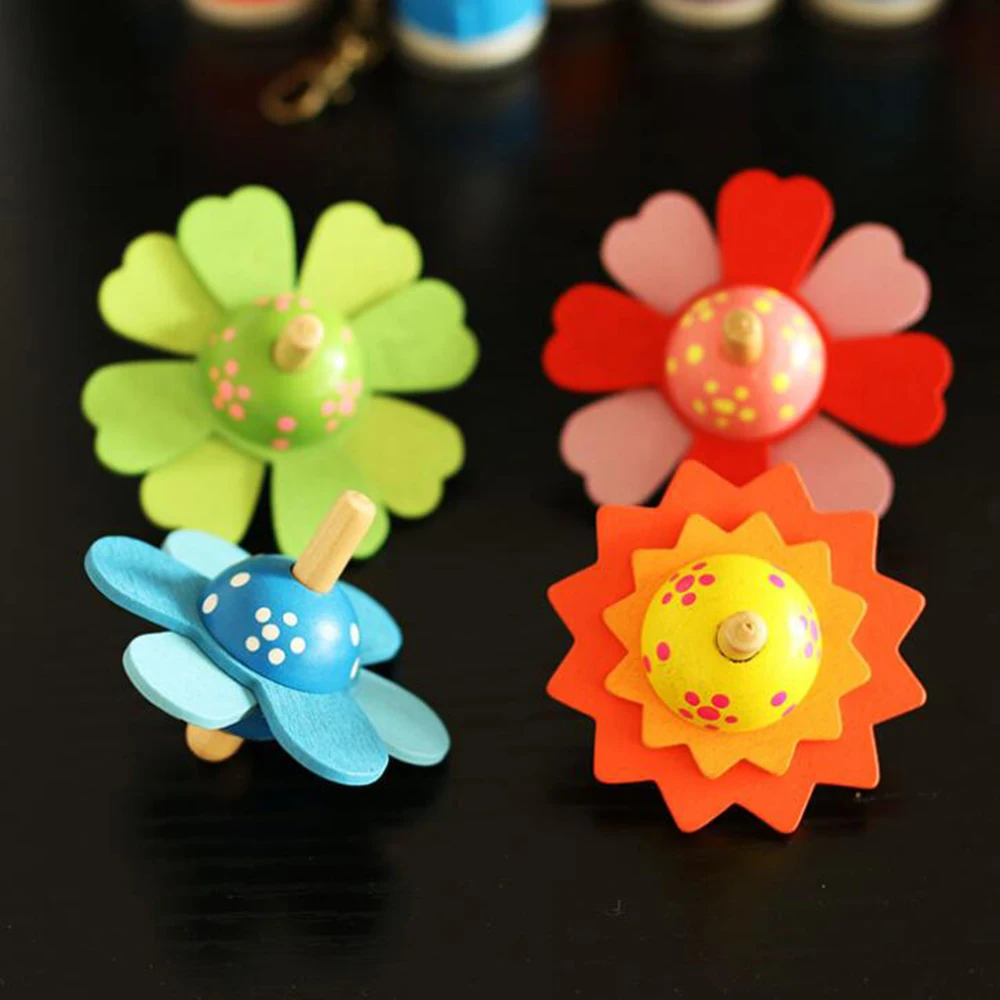 Juguete giratorio de madera para ni&ntilde;os, juguete cl&aacute;sico de flores pintadas, educativo, 1 unidad-5
