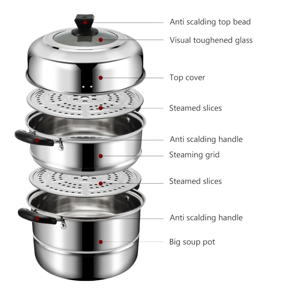 

1pc Modern Household Steamer Stainless Steel Steam Pot Food Steaming Container