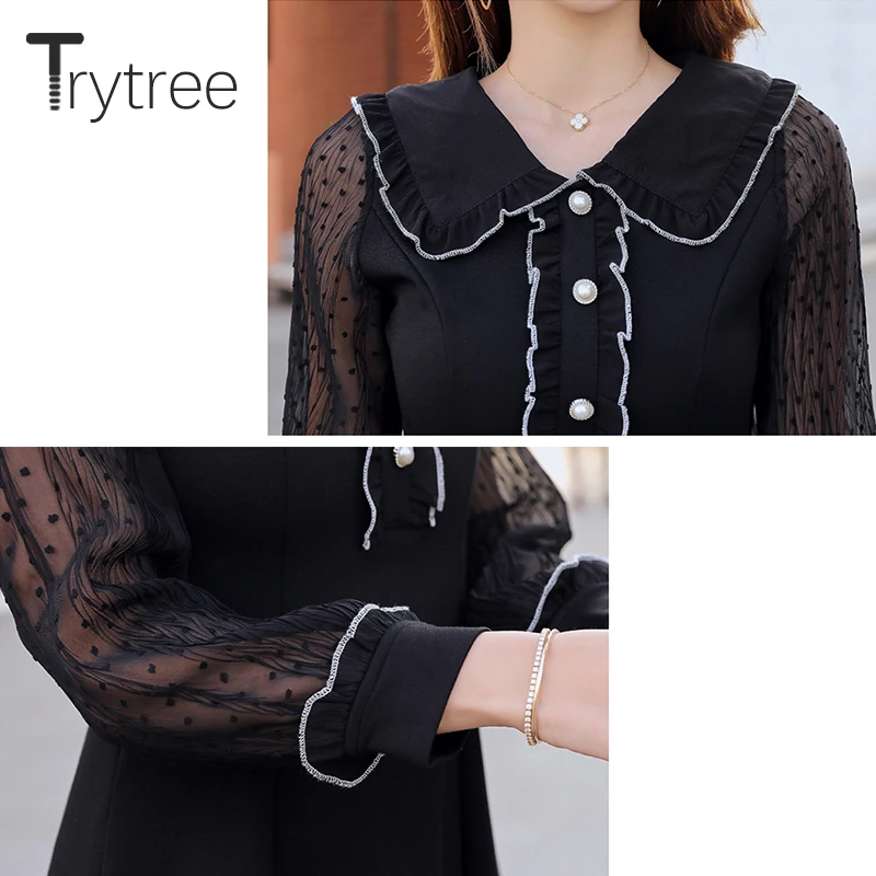 Осеннее платье Trytree 2020 повседневные женские сетчатые мини-платья в стиле пэчворк