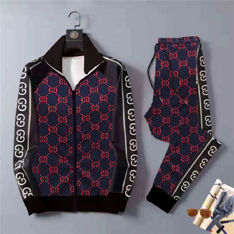 

2021 European And American Spring And Autumn Fitness Sports And Leisure Suit Men's Autumn Stitching Trousers Zipper Jacket