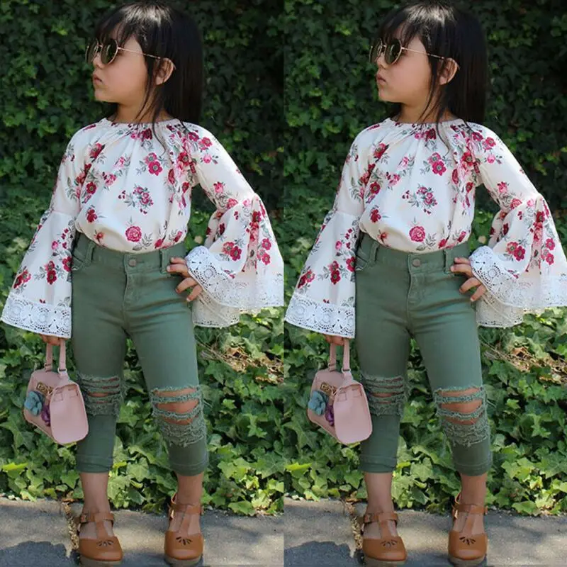 2 шт. детский цветочный комбинезон с открытыми плечами и джинсовыми