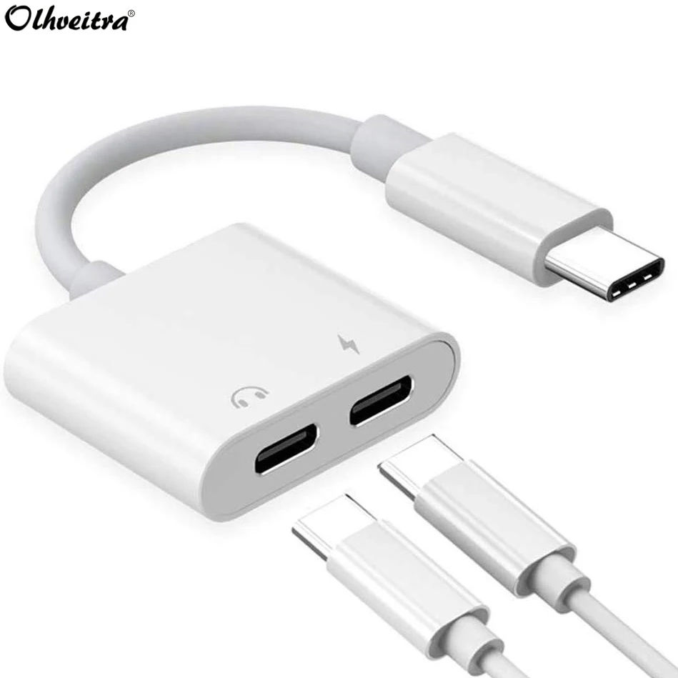 Olhveitra 2 в 1 двойной тип C AUX разъем сплиттер для наушников адаптер huawei samsung Xiaomi Oneplus USB