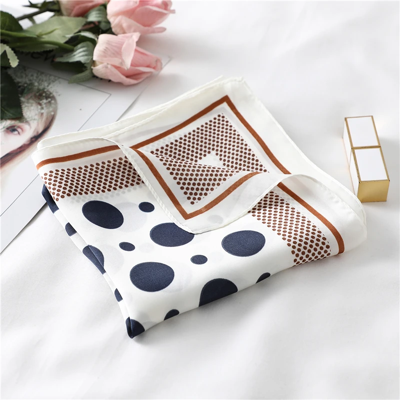 Женский шелковый шарф квадратный дизайнерский шейный платок в горошек для офиса