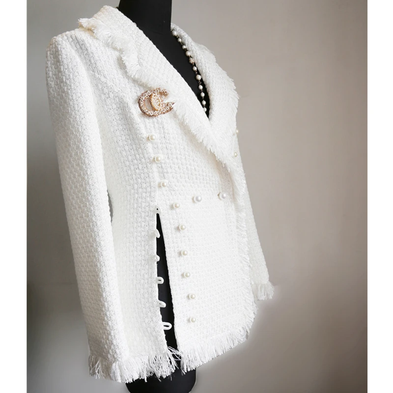 2019 осенне зимнее шерстяное пальто воротник костюма Женская ветровка с жемчужной