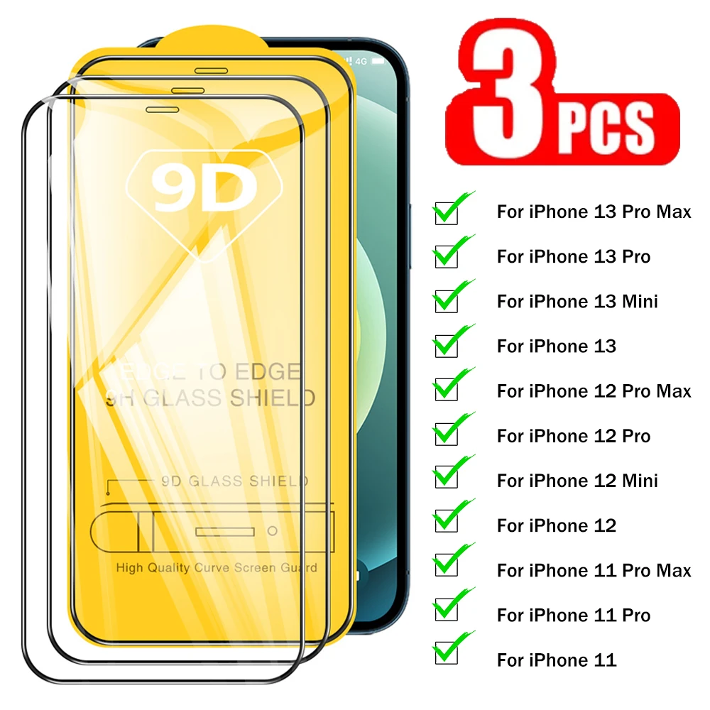 

3PCS Tempered Glass For iPhone 11 12 13 Pro Max Mini Protetor de tela For iPhone 13 X XS Max XR 8 7 6 6s Plus SE Vidro temperado