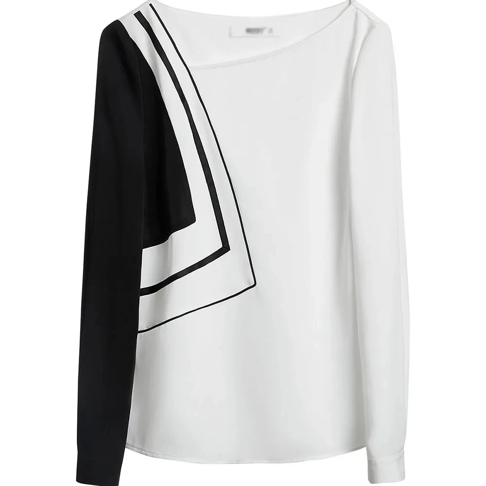 

White stitching shirt female 2021 spring new design sense niche large size casual shirt professional tooling women-blouses