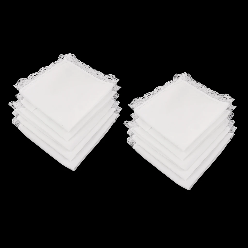 

10x дамы Hanky вышивка хлопок носовые платки кружева границы белый Hankie