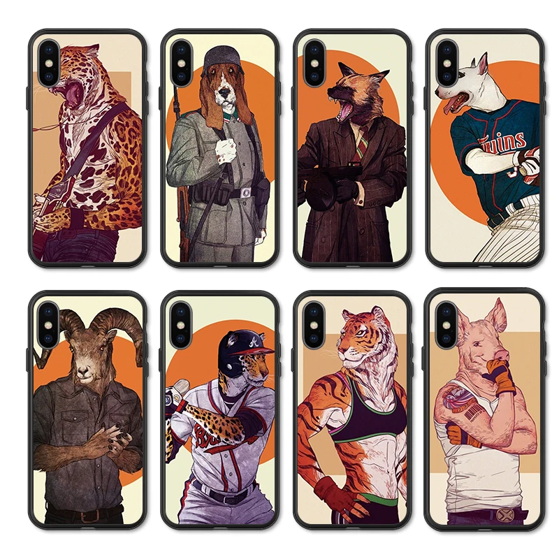 Fashion animal head body illustration Silicone Soft Phone Shell Case For iphone 11 Pro X XS Max XR 7 8 6 5 6s Plus Cover | Мобильные