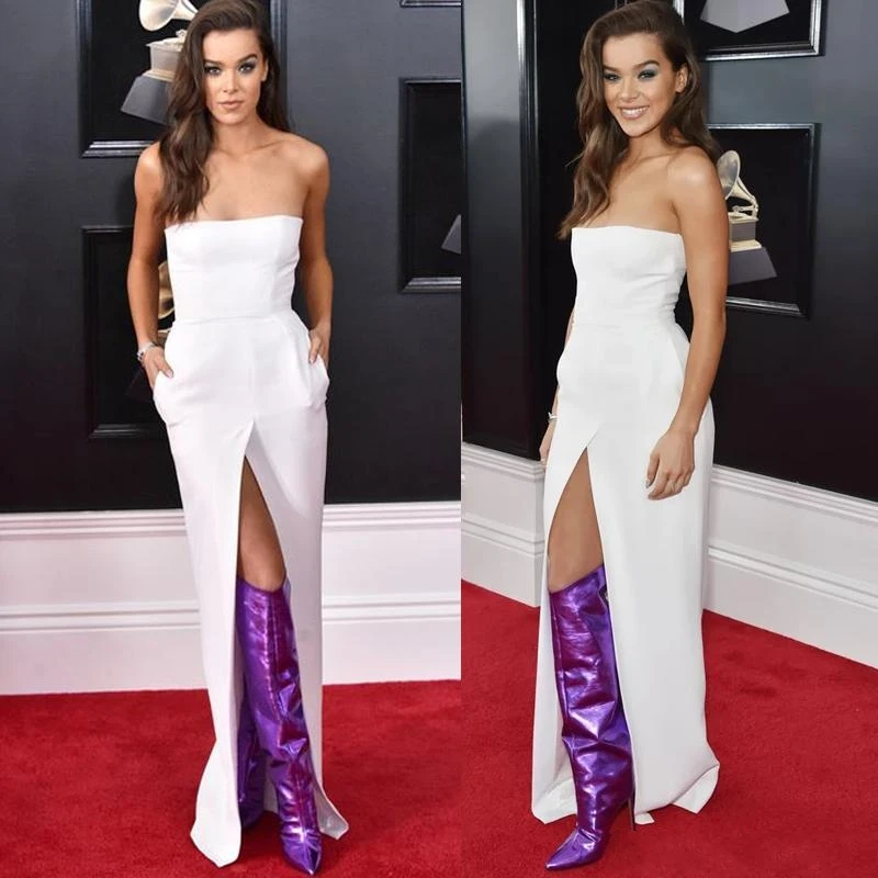 

Evening Wear Dresses Simple Strapless Side Split White Sheath Long Prom Party Dress Formal Red Carpet Dresses Women