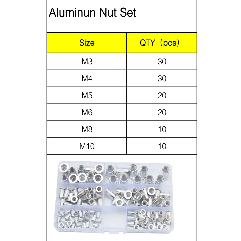 

Aluminun Rivet Nut Flat Head Metric Threaded Rivnut Insert Standard Rivetnut Blind Nutsert Assortment Kit Set M3 M4 M5 M6 M8 M10