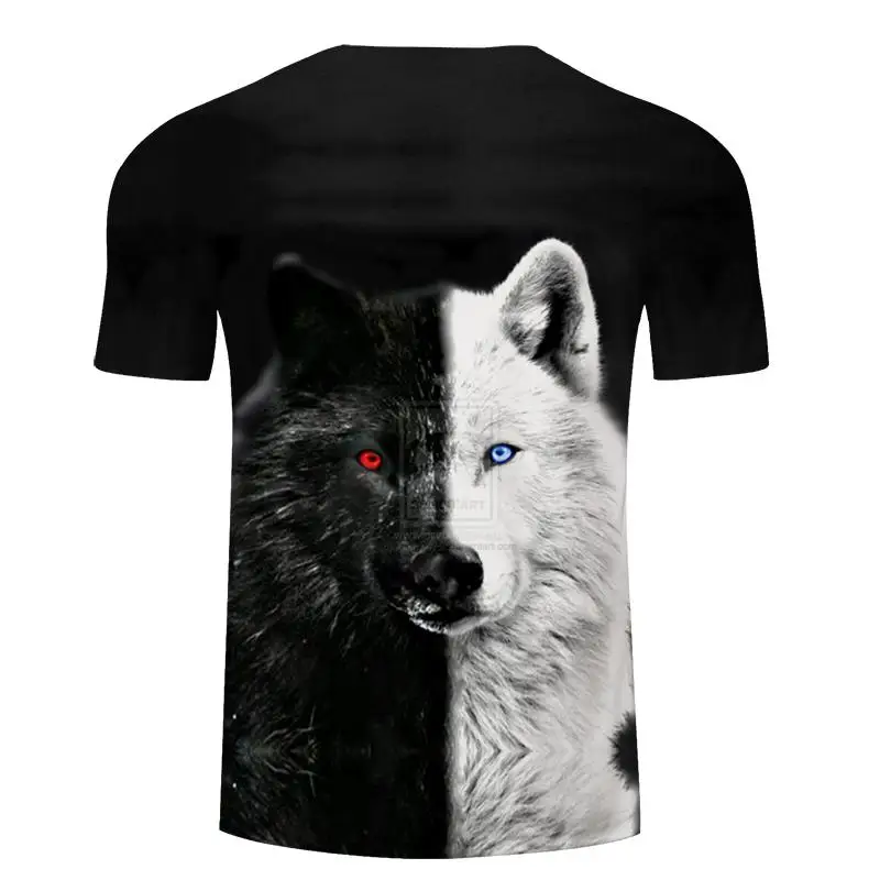 Ying and Yang Wolf Мужская футболка уличная Повседневная 3D Футболка Harajuku Топ черный