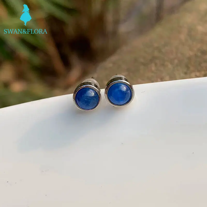 Женские серьги-гвоздики из серебра 100% пробы с натуральным кианитом - купить по