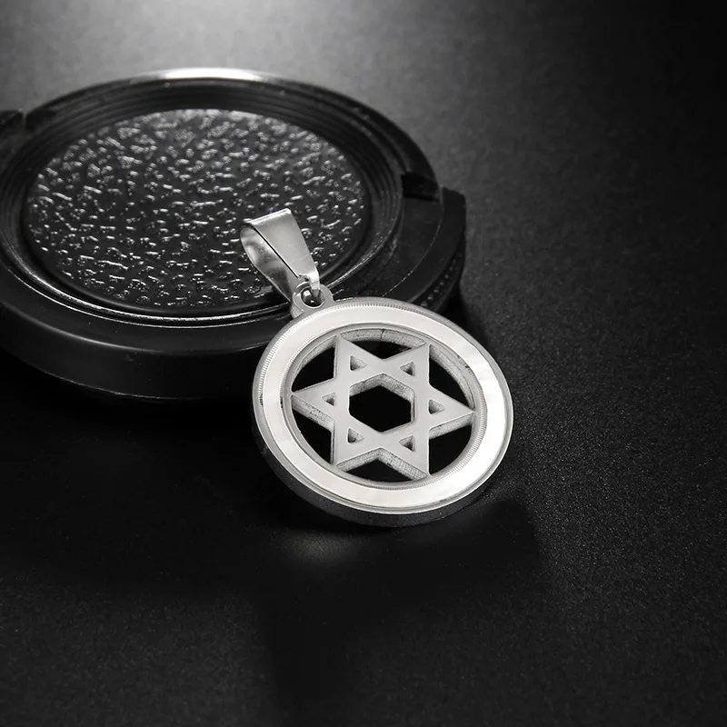 Мужское ожерелье серебряного цвета с гексаграммой Круглый Кулон StarOfDavid для