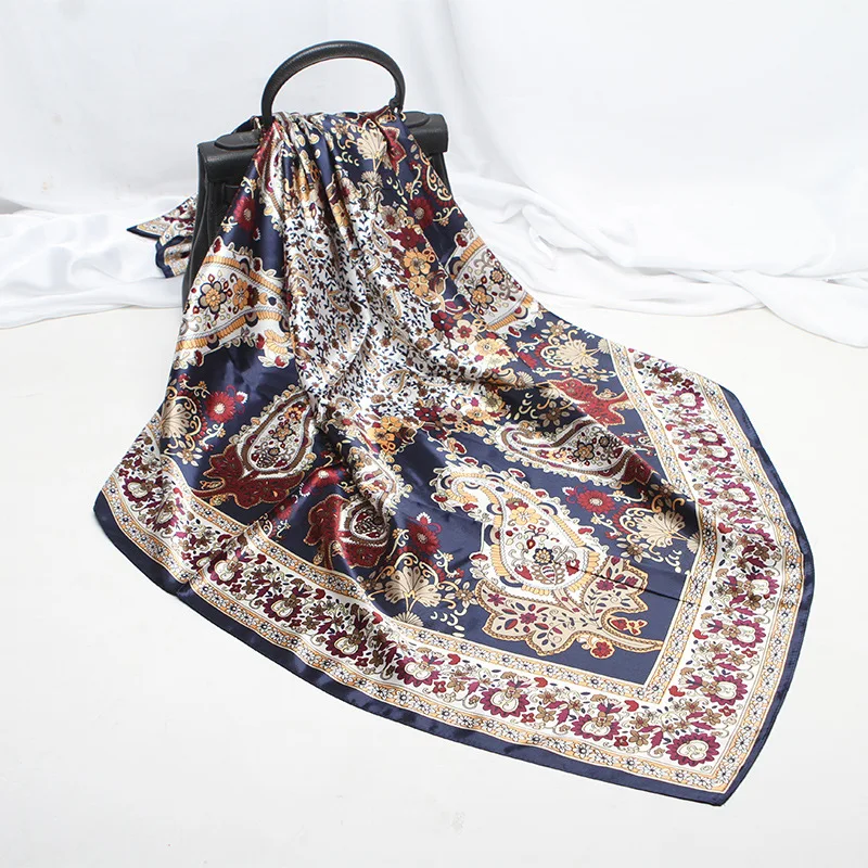 Модный Шелковый шарф платок из атласа шарфы большой размер 90*90 см квадратный